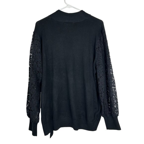 Liz Claiborne Womens Black Knit Sweater With Lace Sleeves & Tie Neck XXL-NWT - Picture 2 of 11